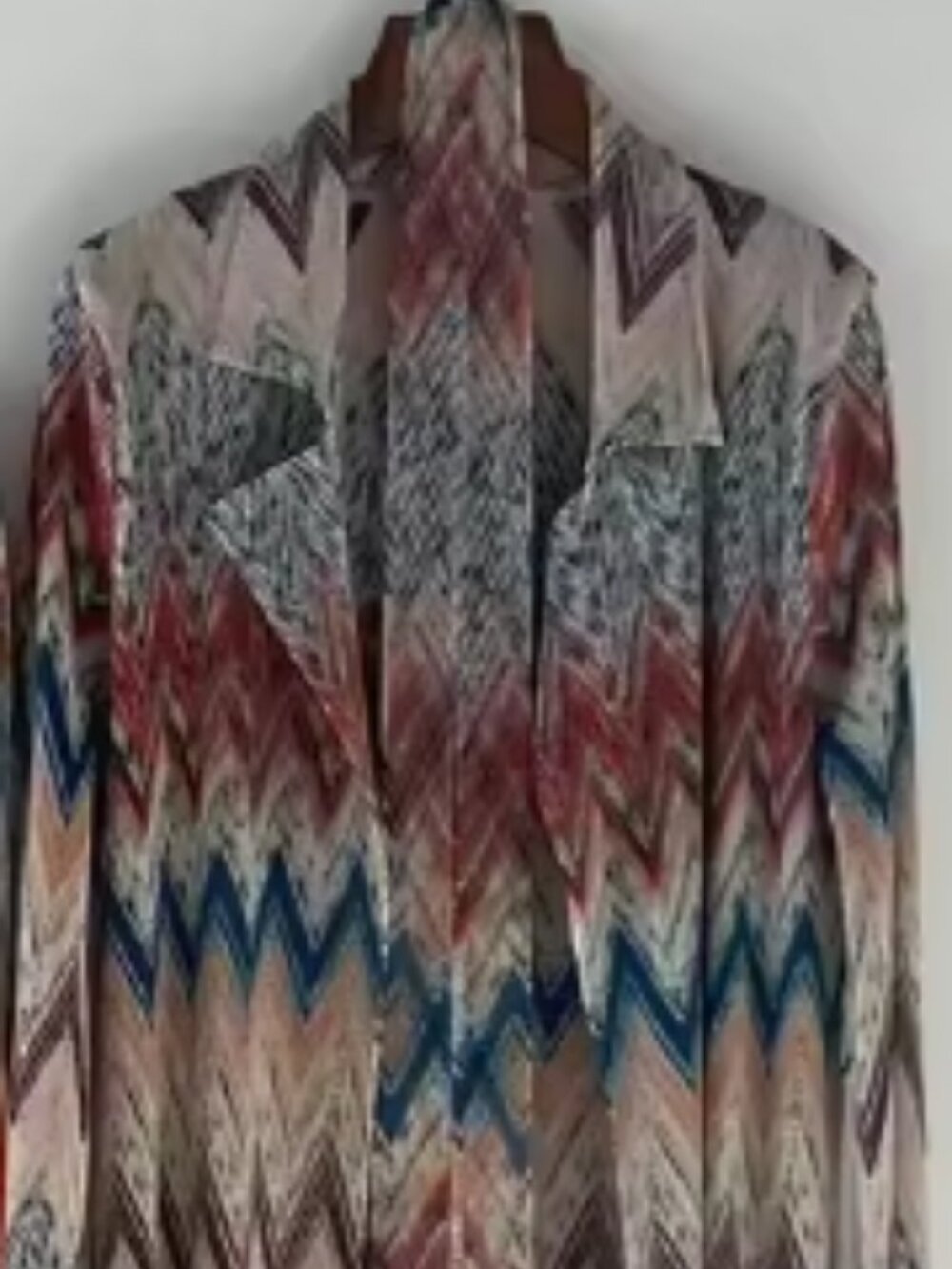 Multi-Color Boho Chevron Pleated Trench Duster Jacket with Belt - One Size - Picture 13 of 15